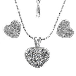 18K geplatineerd hart sieraden sets mode stud oorbellen hanger kettingen Oostenrijkse kristallen vrouwen sieraden set