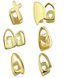 18K Real Gold Braces Punk Hiphop Creué à dents simples grillz Mouth Mouth Grilles dentaire Cosplay Party Party Jielry Gift4288915