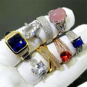 18K Or Réel Couleur Préserver Anneaux Super Flash Gemstone Micro-Incrusté Zircon Hommes Femmes Anneau Zirconium Mode Femmes Exagérées S191W