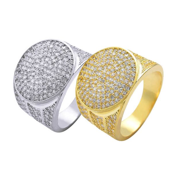 18k oro real electrochapado Micro Set Cubic Zircon Ring Hiphop Unisex personalizado Bling Finger Ring Iced Out Estético Crystal Rapper Jewelry Bijoux para hombres mujeres