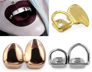 18K Real Gold Grillz Grillz Plain Punk Hip Hop Double dents Bouche dentaire Fang Cost Cosplay Halloween Costome Party Vam2995343