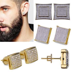 18K Echt Goud Hiphop CZ Zirkoon Vierkante Stud Oorbellen 0.7-1.6cm voor Mannen Vrouwen en Meisjes Geschenken Kubieke Zirconia Iced Out Diamanten Oorbellen Studs Punk Rock Rapper Sieraden