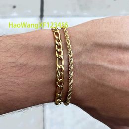 18k echte vergulde 5mm Cubaanse link 3mm touw armband unieke dunne micro figaro tarweketting roestvrij staal streetwear sieraden