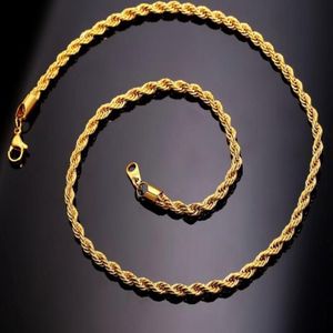 Collier de chaîne de corde en acier inoxydable plaqué or véritable 18 carats pour hommes, chaînes en or, bijoux à la mode, cadeau 327F