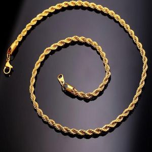 18K Real Vergulde Roestvrij Stalen Touw Ketting Ketting Voor Mannen Gouden Kettingen Mode-sieraden Gift180x