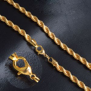 Collier chaîne en corde en acier inoxydable plaqué or véritable 18 carats, cadeau pour hommes et femmes, accessoires de bijoux TopBling
