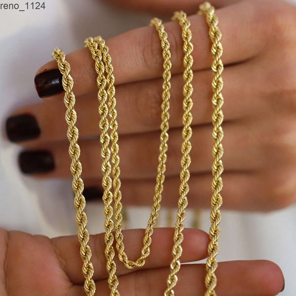 Collier en corde torsadée plaqué or véritable 18 carats, chaîne en acier inoxydable, ras du cou pour hommes et femmes, chaînes de 3mm, 4mm, 5mm