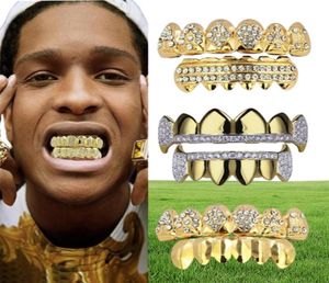 18k echte gouden punk hiphop cz zirkoon poker letters vampire tanden fang grillz diamant grills braces tanden cap rapper sieraden voor cos7228215