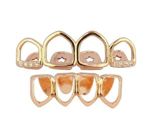 18K Real Gold Punk Hiphop Diamond Hollow dents Grillz Mouth dentaire Iced Out Fang Grills Braces Cap Vampire Vampire Jewelry 647874291