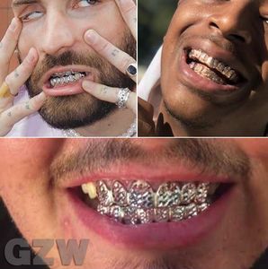 Dents martelées en or véritable 18 carats Fang Grillz Punk Hip Hop Vampire Dentaire Bouche Grills Attelle Dent Cap Rappeur Bijoux pour Cosplay Costume Fête Halloween Cadeaux En Gros