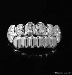 18 carats véritable or argent plaqué glacé CZ strass HipHop dents GRILLZ casquettes haut bas Grill ensemble dents de vampire cadeau de fête 4299689