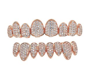 18K Real Gold Teets Grillz Caps Iced Out Zircon 8 dents Top Bottom Vampire Fangs Dental Grill Halloween Gift6291007