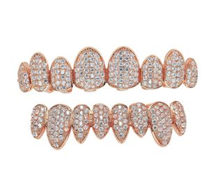 18K Real Gold Teets Grillz Caps Iced Out Zircon 8 dents Top Bottom Vampire Fangs Dental Grill Halloween Gift2113664