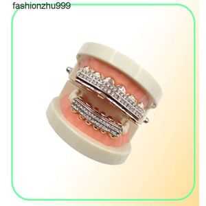 Dientes de vampiro de oro real de 18 quilates Colmillo Grillz Punk Hiphop CZ Circón cúbico Letras de póquer Iced Out Parrillas de diamantes Tirantes Tapa de dientes Rapero 7246463