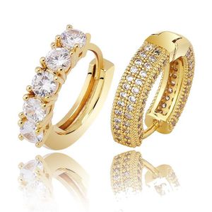 18K or véritable or blanc complet zircon cubique glacé diamant unisexe boucle d'oreille marque mode rappeur bijoux cadeaux d'anniversaire pour 272A