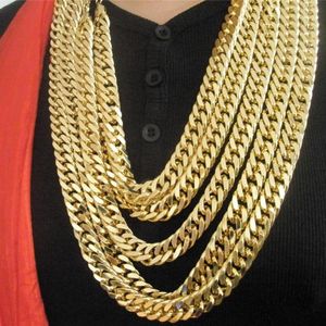 Gratis verzending 18K echte gele effen goud gevuld N28 Cubaanse dubbele curb ketting solide zware heren geschenk ketting 23.6 inch 10 mm