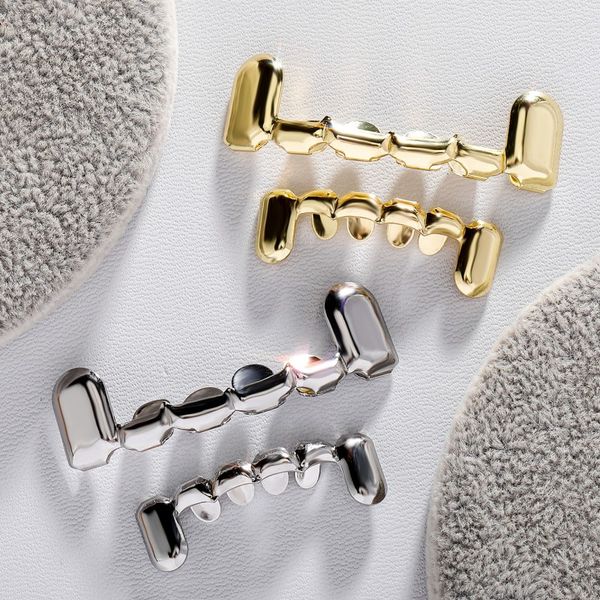 18K véritable jaune blanc plaqué or Grillz Set haut et bas grilles dentaires bretelles dents de vampire Hip Hop personnalité femmes hommes bijoux