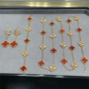 18K Or Rose 4 Trèfle À Quatre Feuilles De Luxe Designer Bracelet Boucles D'oreilles Collier Ensembles De Bijoux Femmes Célèbre Marque Rouge Pierre Bracelets Bracelet Boucles D'oreilles Colliers