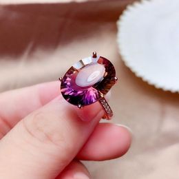 18K Rose Gold 4ct Rianbow Topaz Promise Ring 925 Sterling Silver Engagement Wedding Band Rings For Women Fine Jewelry Gift