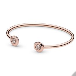 18K rosé goud manchet armband voor Pandora echte sterling zilveren bruiloft armbanden voor vrouwen vriendin cadeau cz diamanten armbanden met originele doos set