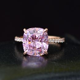 Bague en diamant saphir Rose or Rose 18K, coupe coussin 4ct, en argent sterling 925, bague de mariage, bijoux fins pour femmes