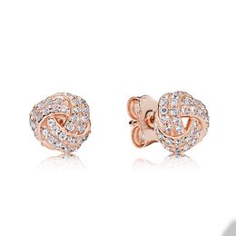 18K Rose Gold Knot Stud -oorbellen voor Pandora Authentieke Sterling Silver Silver Wedding Designer Oorringset voor vrouwen Vriendin Gift Love Earring met originele doos