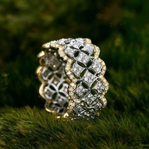 Ring diamant pave en or rose 18K Real 925 STERLING Silver Bijou Engagement Band de mariage anneaux pour femmes Bijoux de fête de mariée Gift Vioqi
