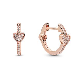 Pendientes de aro de corazón de oro rosa de 18 quilates con caja original para Pandora Joyas de fiesta de bodas de plata esterlina real para mujeres Conjunto de aretes de diseñador de compromiso de diamantes CZ