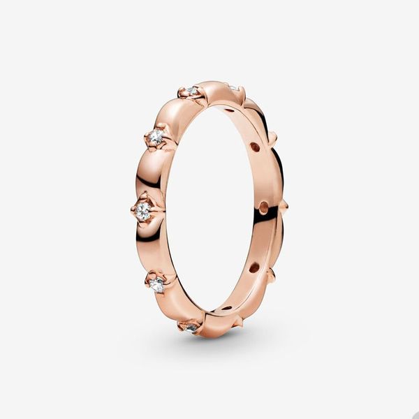 18K Rose Or Pétale Anneaux pour Pandora Cristal Diamant De Noce Designer Bijoux Bague Ensemble Pour Femmes Filles Sœurs Cadeau 100% 925 Bague En Argent avec Boîte D'origine