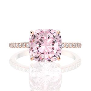 Anneau de diamant de diamant Sapphire rose 18K Gold 18K 925 Bands de bandes de mariage en argent sterling pour femmes bijoux fins