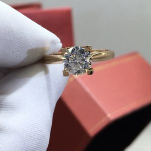 18K rosé goud vergulde 2 Diamond Test voorbij D kleur koehoofd verlovingsring voor vrouwen klassieke edelsteen juwelen240412