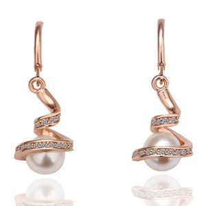 18K Rose Goud Geplatineerd Kwastje Vrouwen Parel Dangle Drop Oorbellen Echte Oostenrijkse Kristal Mode-sieraden voor Women290V