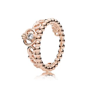 18K Rose Gold Princess Tiara Crown Ring pour Pandora 925 Sterling Silver Designer Bijoux de mariage pour les femmes CZ Diamond Cadeaux de fiançailles Bagues avec boîte d'origine