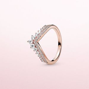 Bague de souhait princesse en or rose 18 carats avec boîte d'origine pour bijoux en argent sterling Pandora 925 CZ diamant anneaux de fête de mariage pour femmes filles cadeaux de fiançailles