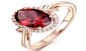 18K Rose Gold Red Crystal Anneaux pour femmes Femme Ruby Gemstone Engagement Zircon Diamond Fashion Party Bijoux Christmas Gift4910511