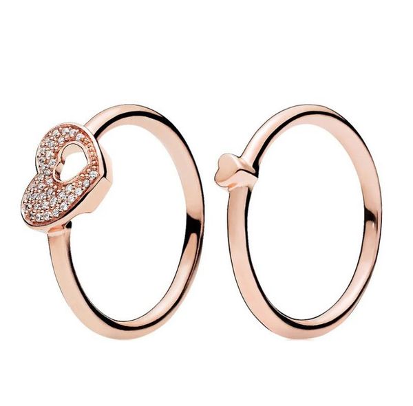 18K oro rosa brillante rompecabezas corazón marco anillo caja original para Pandora 925 plata esterlina mujeres hombres pareja anillos de boda conjunto W169