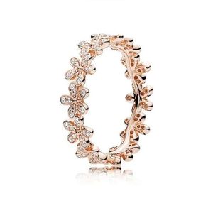 18k roségouden zilveren oogverblindende madeliefjeweide stapelbare damesring voor 925 sterling zilveren designerringen met originele doos