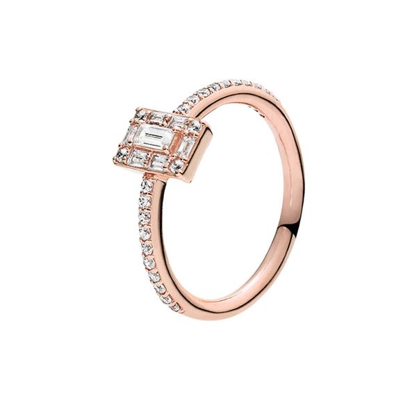 18K Rose Gold Sparkling Square Halo Rings 925 Sterling Silver Wedding Jewelry para mujeres niñas con caja original para Pandora conjunto de anillos de compromiso