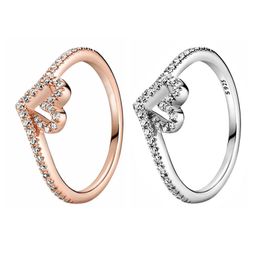 Anillo de corazón de espoleta espumoso de oro rosa de 18 quilates con caja original para Pandora Joyería de boda de plata esterlina auténtica para mujeres niñas CZ Juego de anillos de compromiso de diamantes