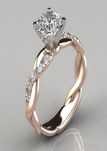 18K Rose Gold Square Diamond Ring Princess Engages de fiançailles pour les femmes BIJELLIES MÉDICA