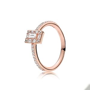 18K Rose Gold Square Halo Ring pour Pandora 925 Sterling Silver Wedding designer Jewelry For Women Girlfriend GIft CZ Diamond love Rings with Original Retail Box