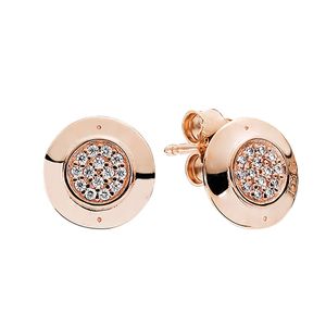 18k rosé goudstapelende schijf oorbellen voor vrouwelijke mannen met originele winkelbox voor Pandora 925 Sterling Silver Classic CZ Diamond Earring Set