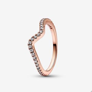 18K Rose Gold Stacking Ring pour Pandora Sparkling Wave Rings Set designer Bijoux Pour Femmes Petite Amie Cadeau Cristal Diamant Bague De Luxe avec Boîte D'origine en gros