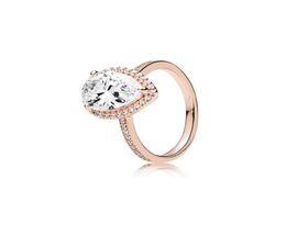 18K Rose Gold Tear drop CZ Diamond RING Originele doos voor 925 Sterling zilveren ringen voor vrouwen huwelijkscadeau Jewelry9293103