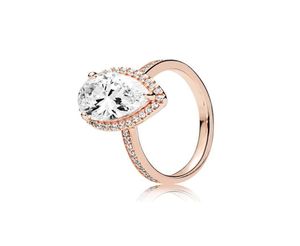 18K Rose Gold Tear drop CZ Diamond RING Originele doos voor 925 Sterling Zilveren Ringen Set voor Vrouwen Huwelijkscadeau Sieraden wjl47268513469