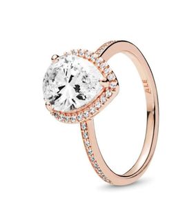 Anneau de diamant de déchirure en or rose 18K avec une boîte d'origine Fit 925 Anneaux de mariage en argent Engagement pour femmes bijoux1925736