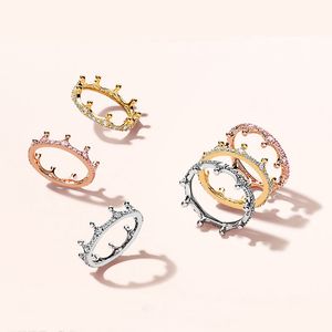 18K Rose goud Geel Vergulde Enchanted Crown RING Originele doos voor Pandora 925 Sterling Silver CZ Diamond Women Wedding Ring Set