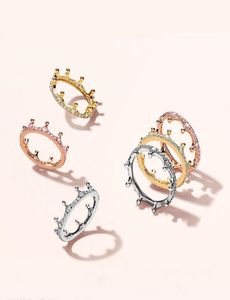 Ring de corona encantada de oro amarillo de oro rosa de 18k para 925 STERLING STERLING CZ Diamond Women Ring Wedding Ring7267687