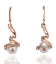 18K Rose Goldplatinum Tassel Tassel Pearl Dangle Drop Pendientes Joyas de moda de cristal austriacas para mujeres1811515