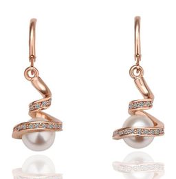 18K Rose GoldPlatinum plaqués Femmes Perle Perle Boucles d'oreilles Supports authentiques Bijoux de mode en cristal autrichien pour femmes7050107